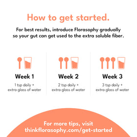 Florasophy Daily Fix 290g sur une table avec des fruits