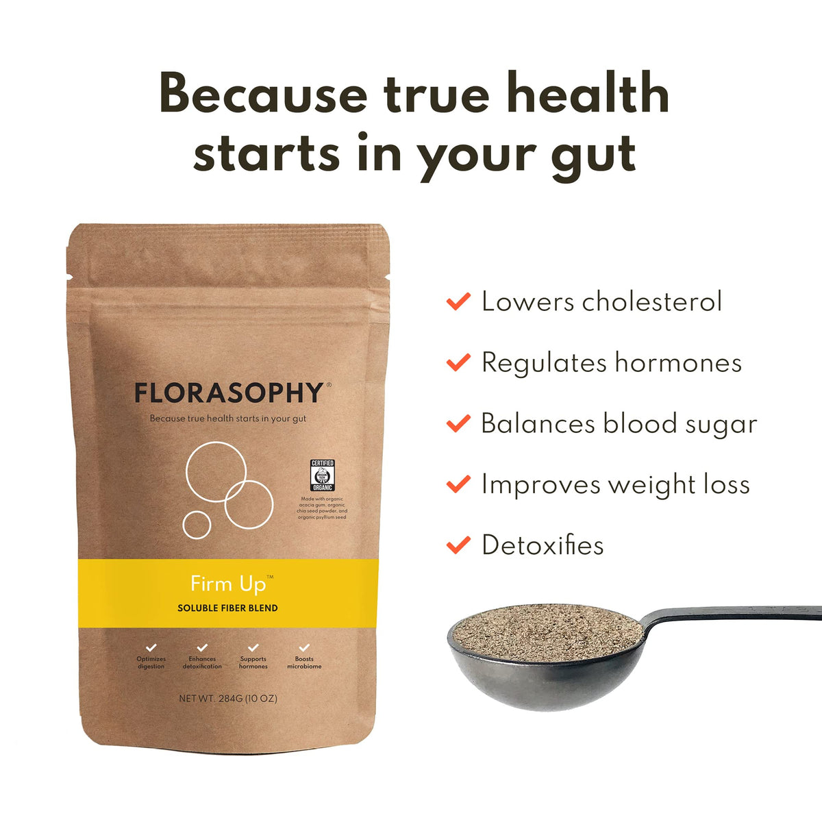 Florasophy Firm Up complément alimentaire en fibres solubles 390g vue arrière