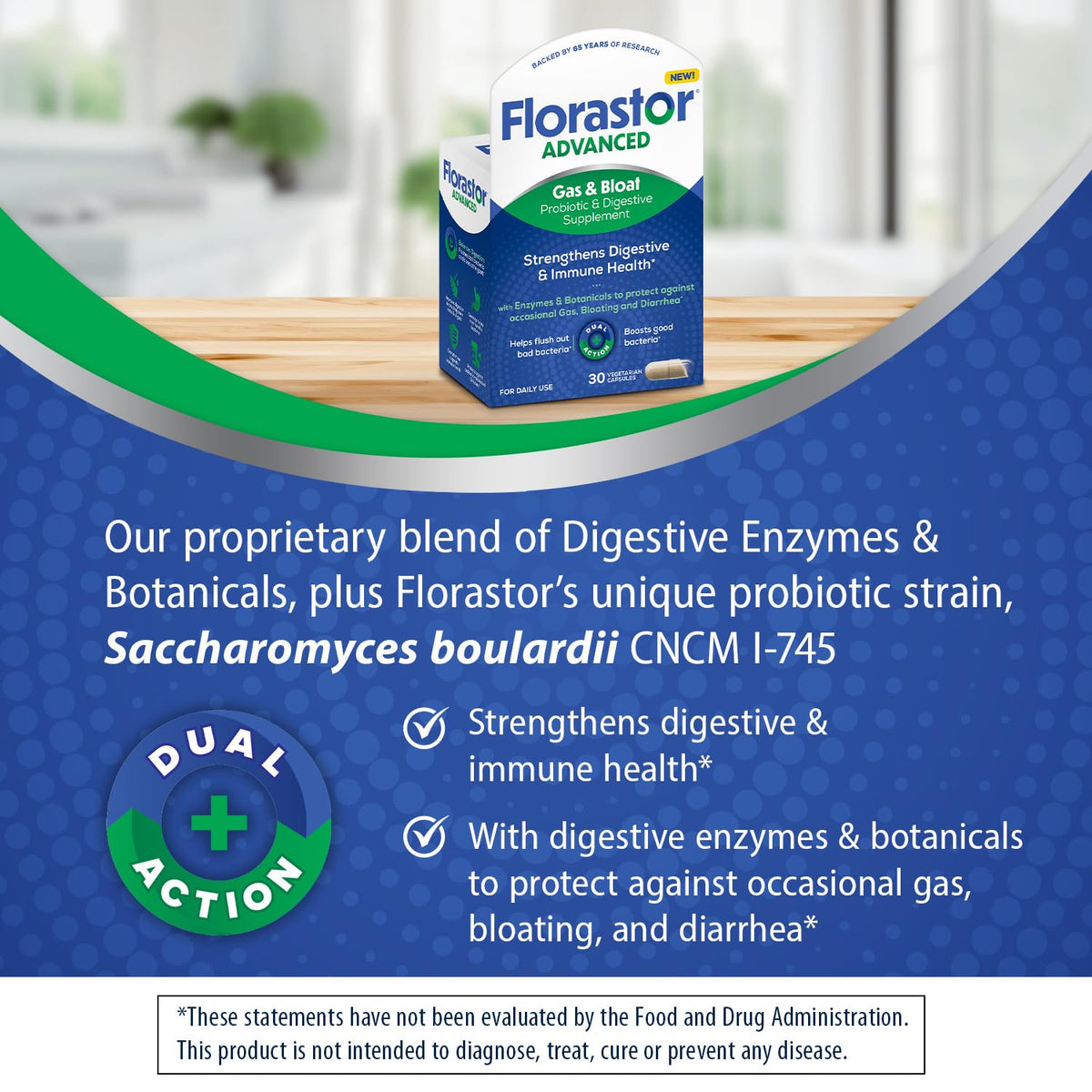 Florastor Probiotique Avancé, emballage et capsules