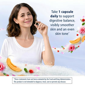 Florastor Probiotique daily + Renouvellement de la Peau - capsules sur une table