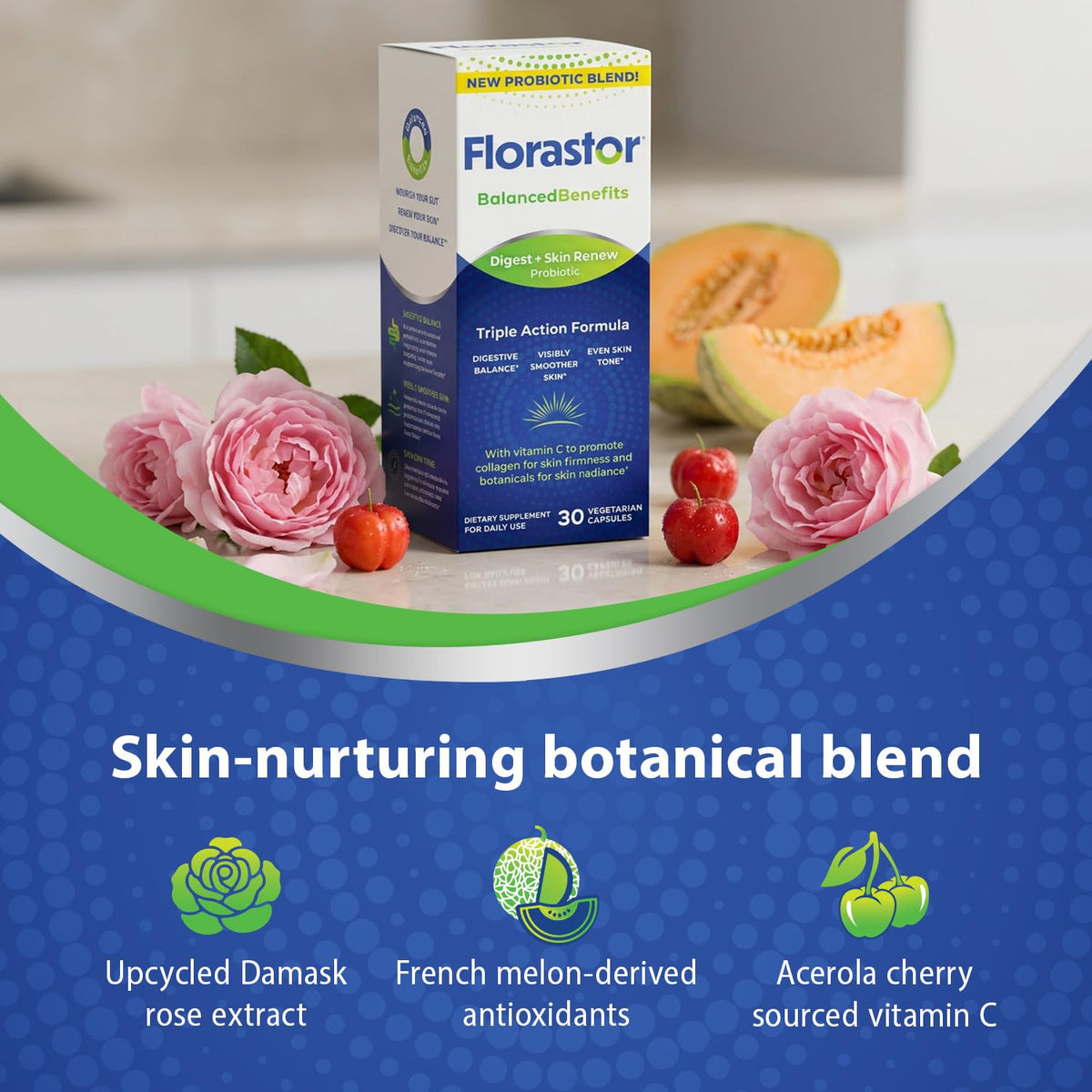 Florastor Probiotique daily + Renouvellement de la Peau - ingrédients sur l'étiquette