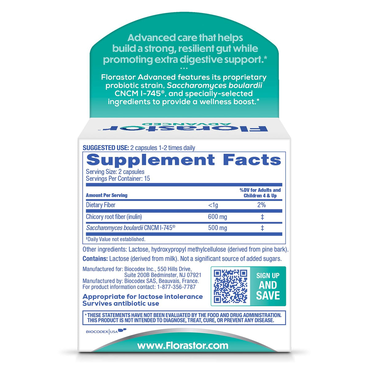 Florastor Probiotique et Prébiotique 30 Capsules - vue arrière