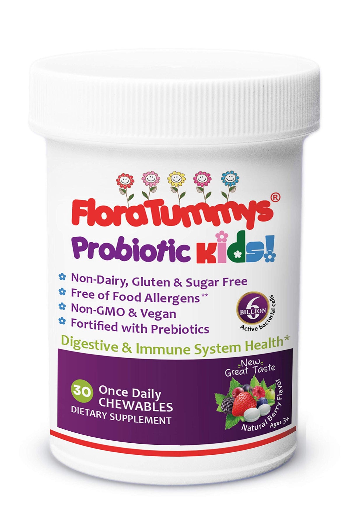 FloraTummys Complément Alimentaire Probiotique Enfants 50g Saveur Baie - Vue de l'avant