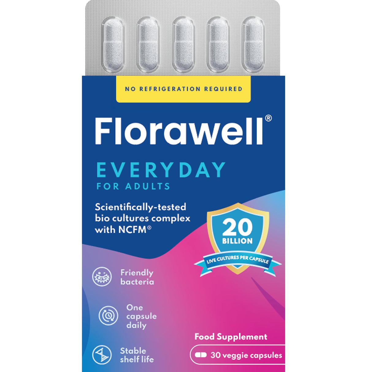 Florawell Probiotiques Quotidiens 30 capsules, emballage avant