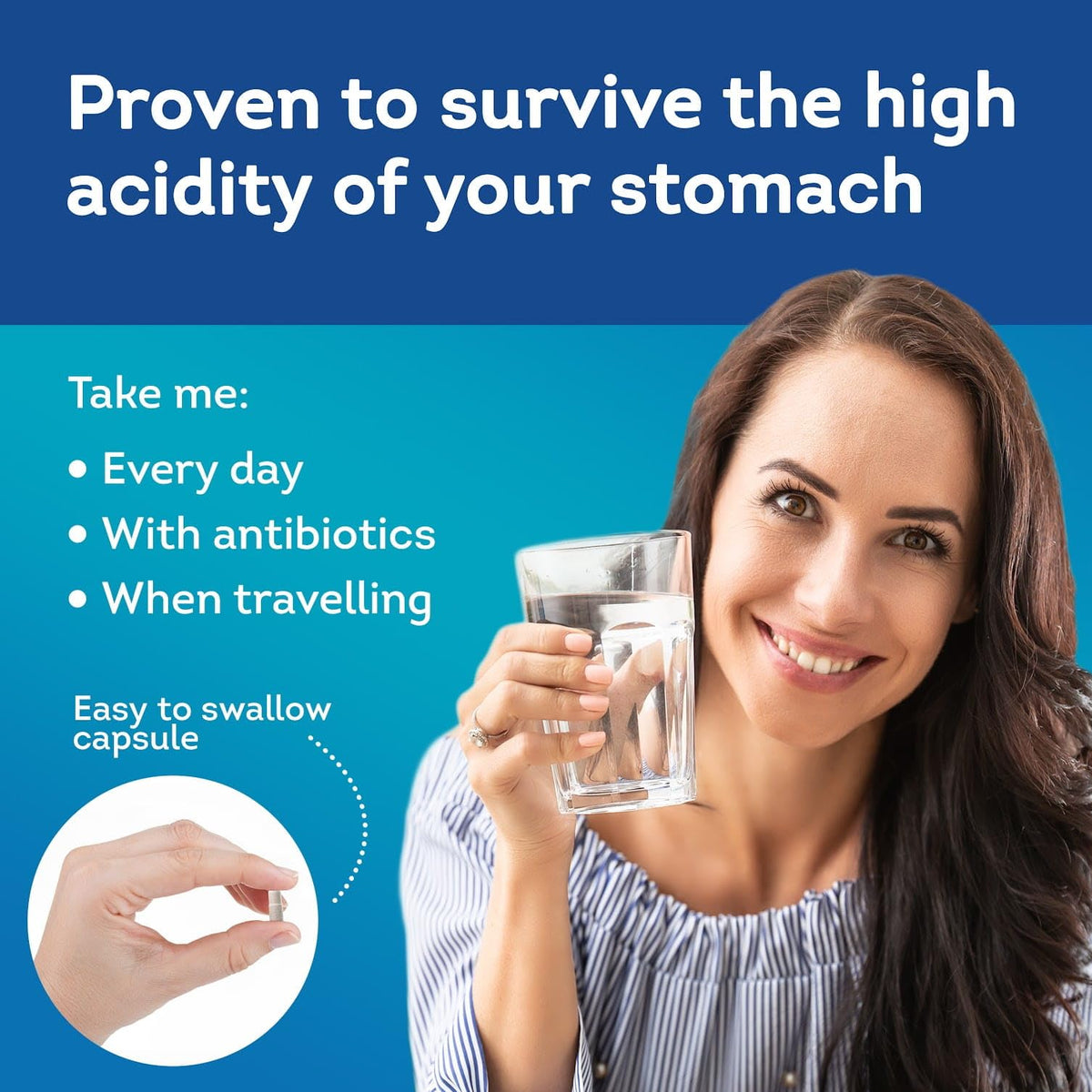 Florawell Probiotiques Quotidiens, capsules avec un verre d'eau