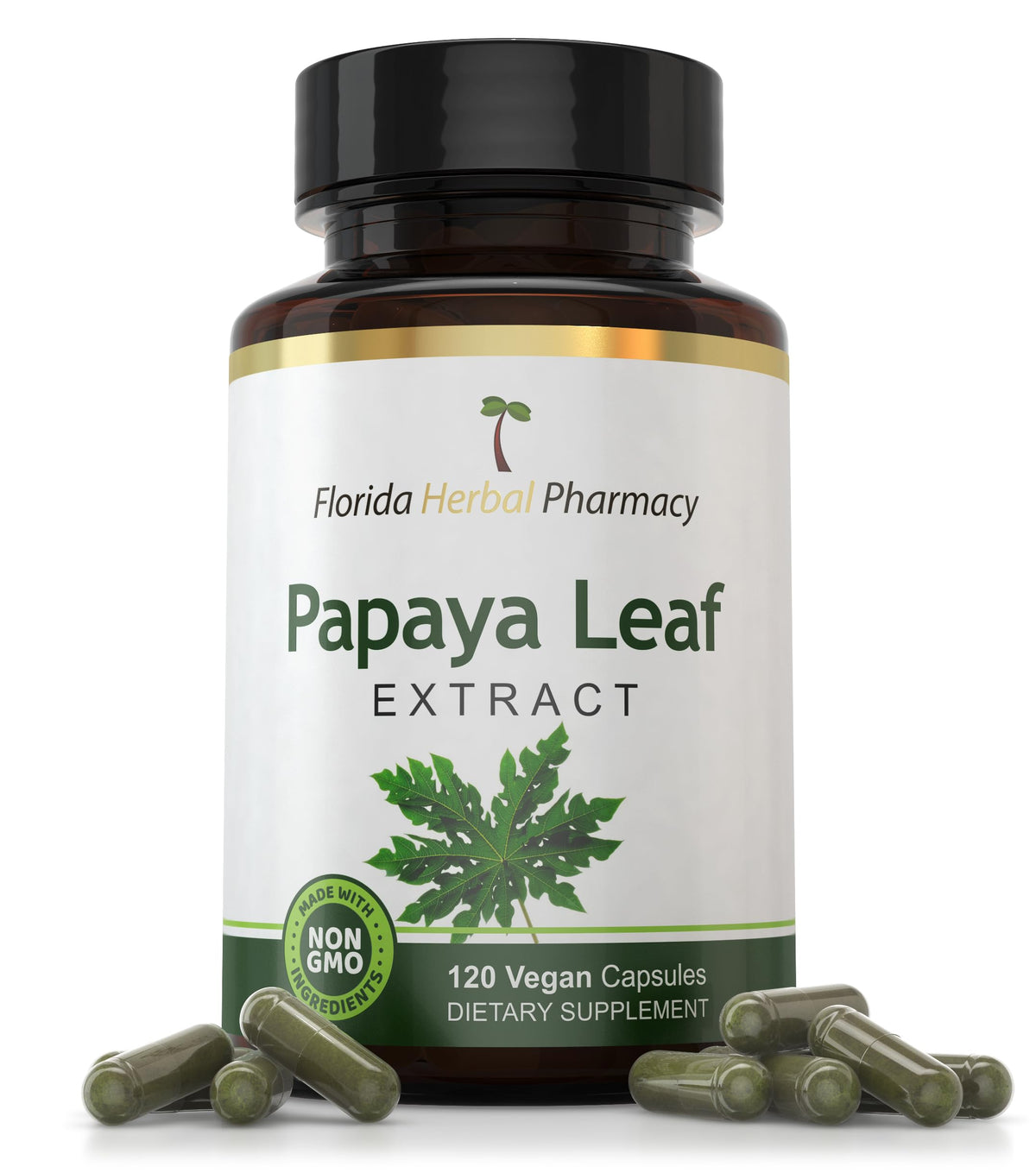Florida Herbal Pharmacy Extrait de Feuille de Papaye 120 Capsules vue de face