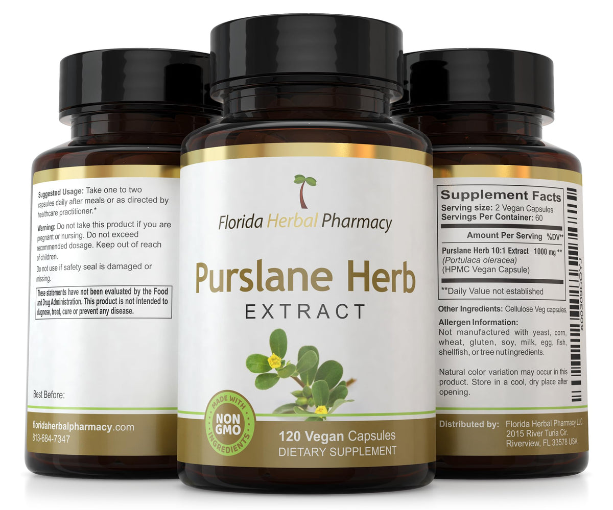 Florida Herbal Pharmacy Extrait de Pourpier 120 Capsules avec étiquette