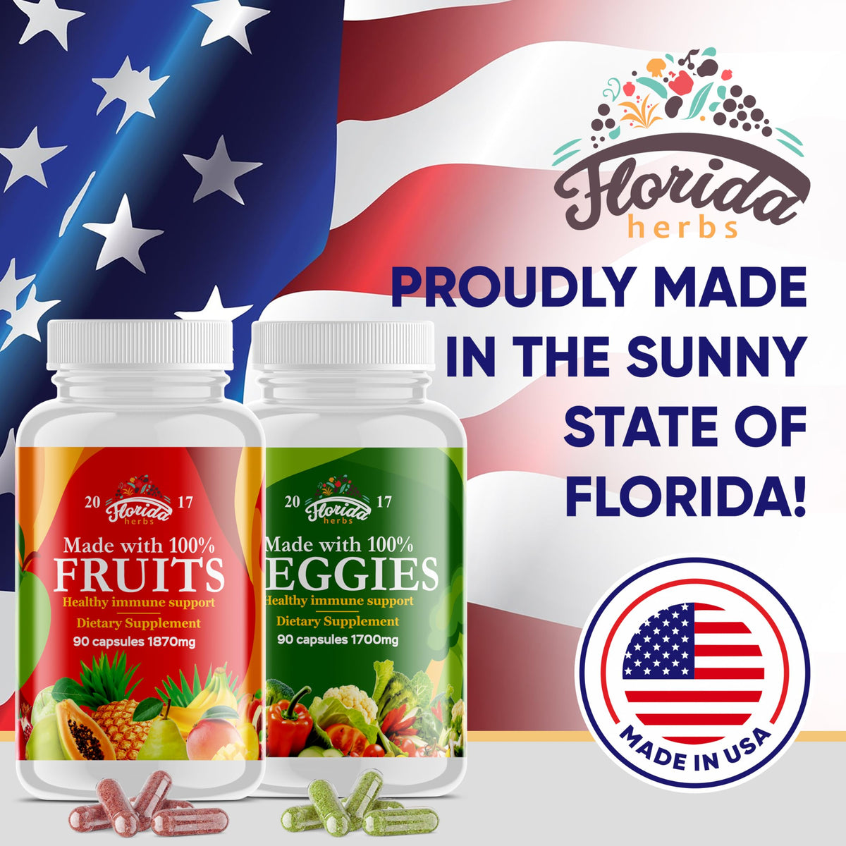 FLORIDA HERBS Complément Alimentaire Fruits et Légumes, étiquette et informations nutritionnelles
