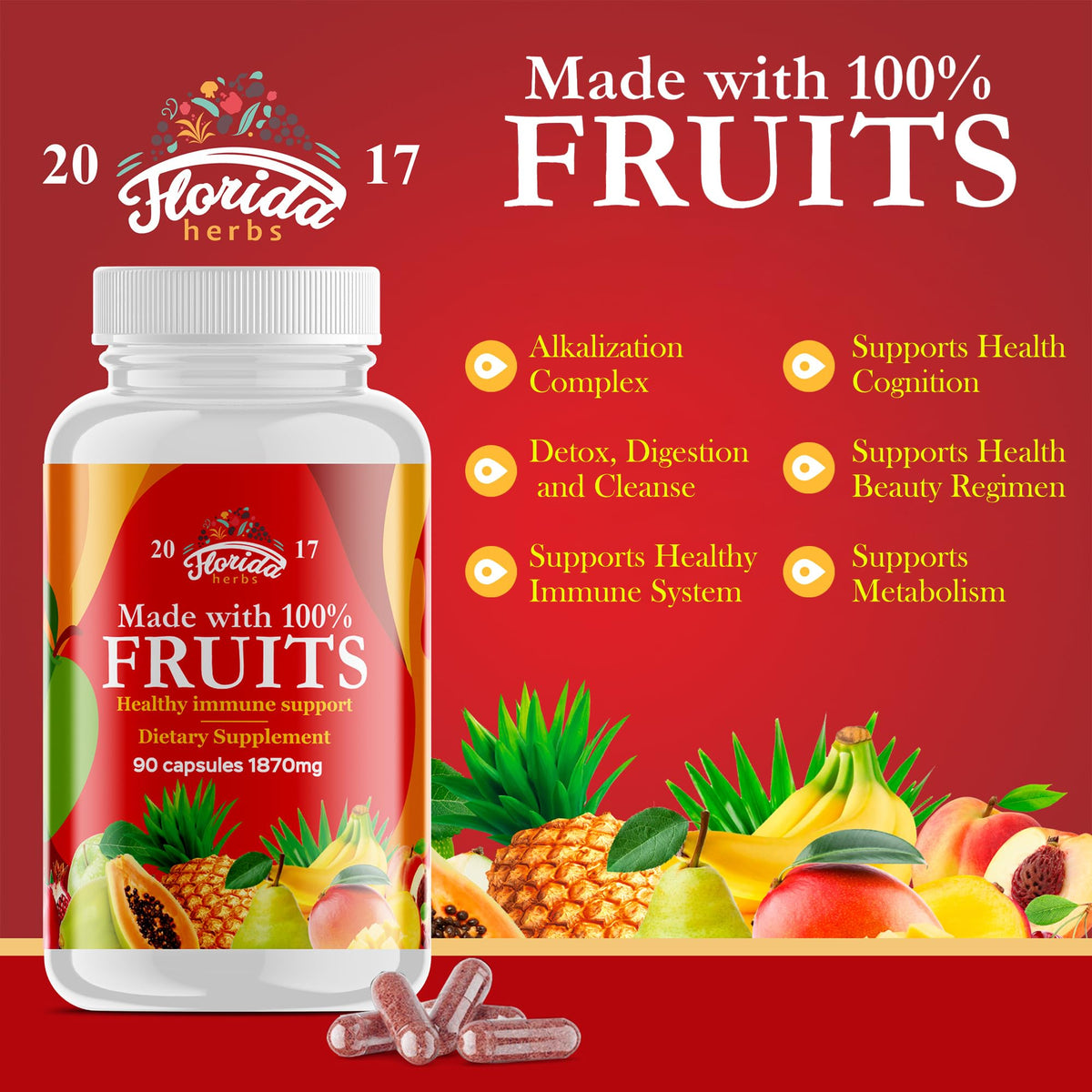 FLORIDA HERBS Gélules de Fruits et Légumes, ingrédients biologiques listés