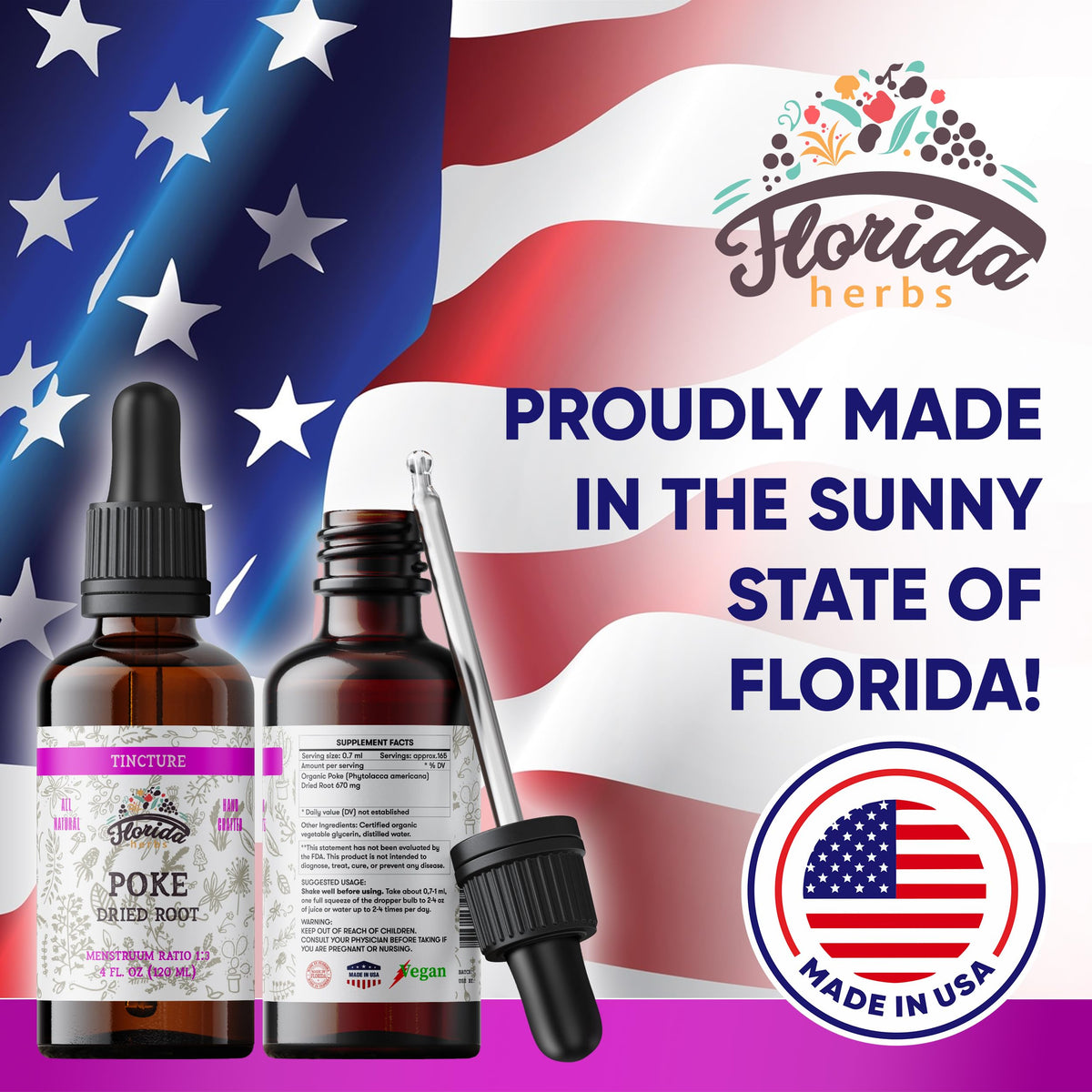 FLORIDA HERBS Teinture de Racine de Poke Bio 60 ml en contexte sur une table