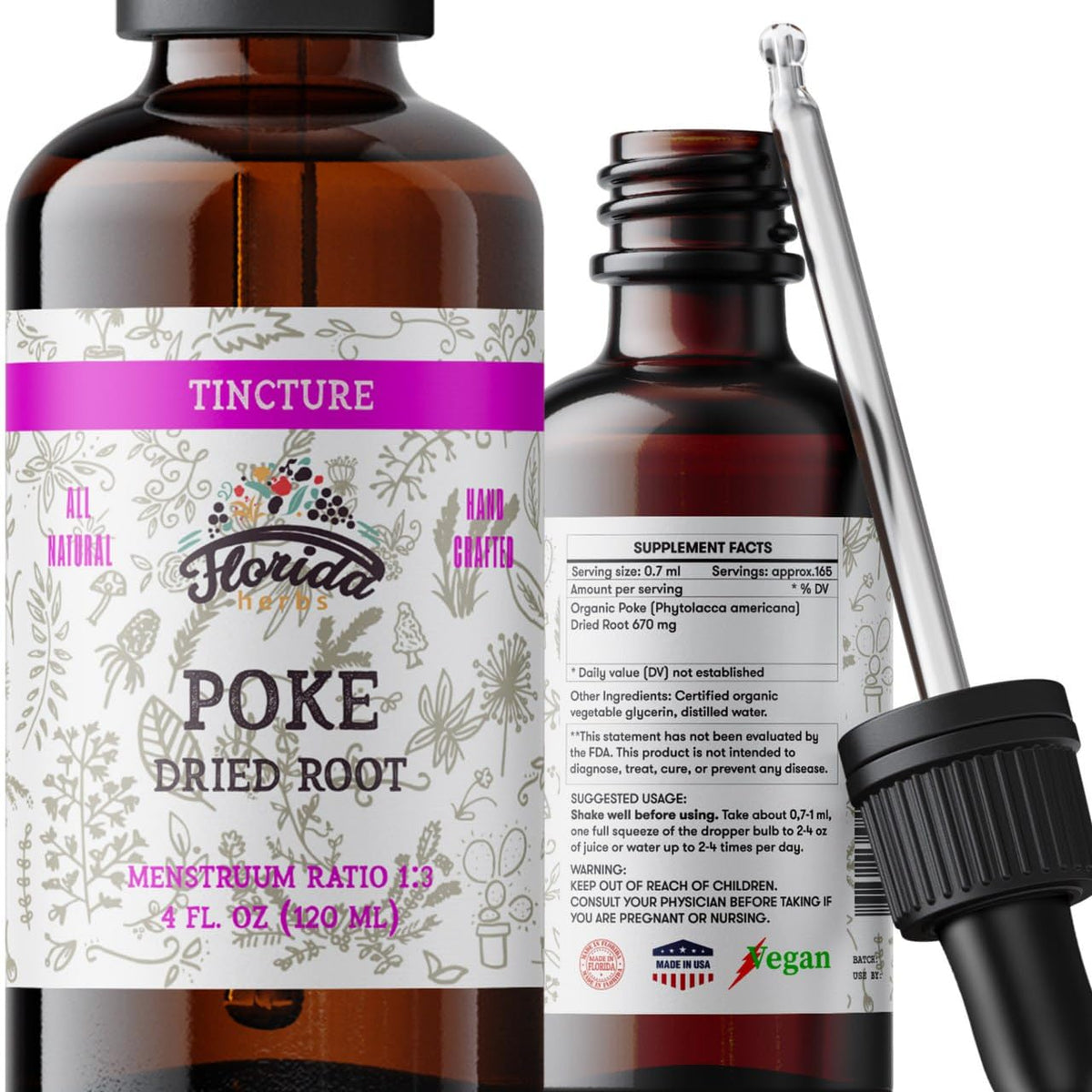 FLORIDA HERBS Teinture de Racine de Poke Bio 60 ml vue de face