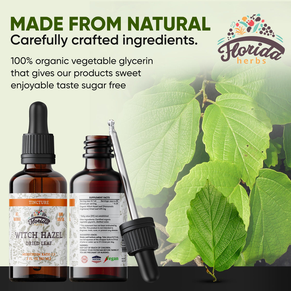 FLORIDA HERBS Tincture de Feuilles d'Hamamélis 60 ml étiquette