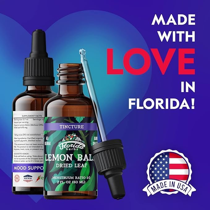 FLORIDA HERBS Tincture de Mélisse 4 oz avec étiquette visible