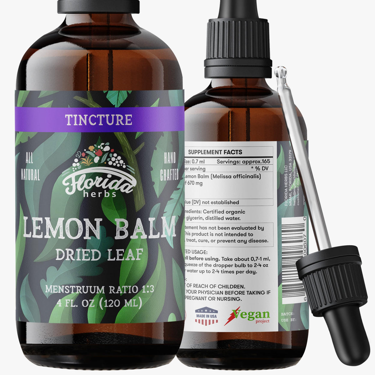 FLORIDA HERBS Tincture de Mélisse 4 oz en bouteille en verre ambré