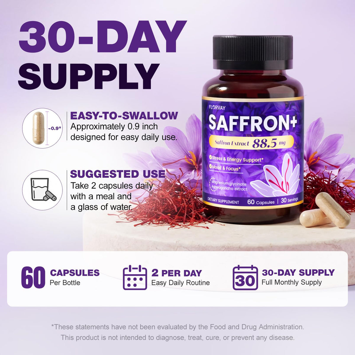 Florvay Extrait de Safran 88,5 mg capsules avec un verre d'eau