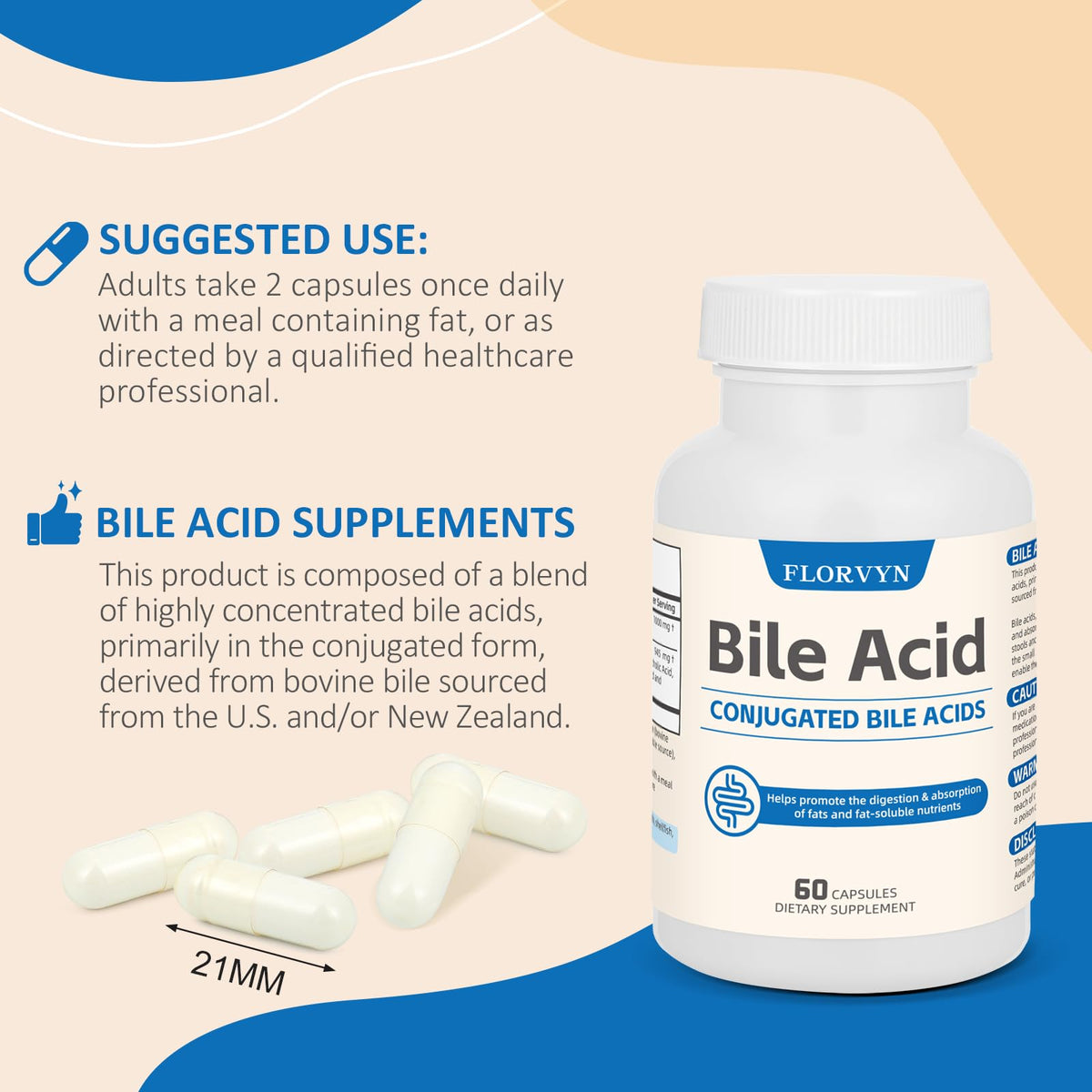Florvyn Acides Biliaires Conjugués 1000mg capsules sur fond blanc
