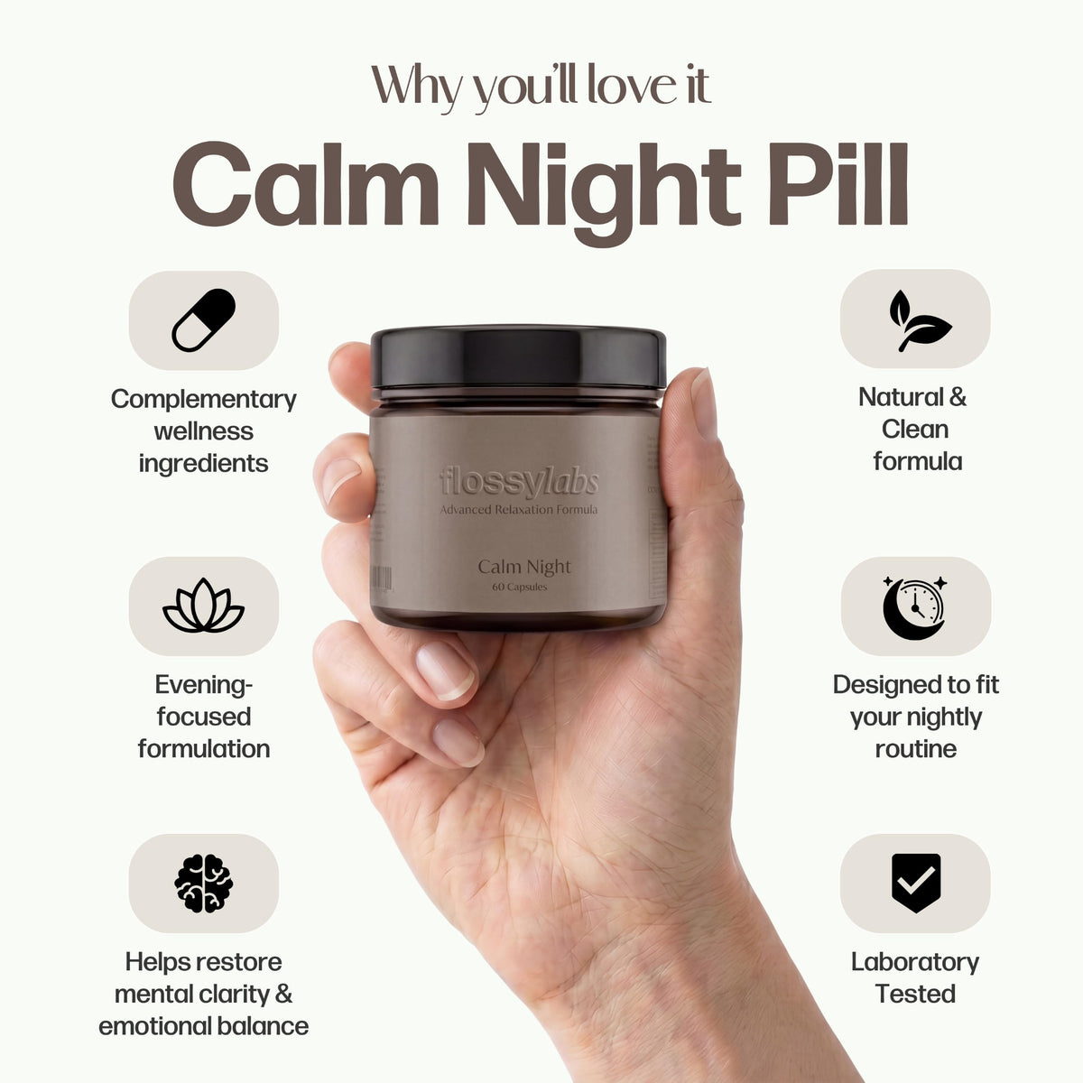 Flossy Labs Calm Night - Étiquette du flacon de Kava Kava