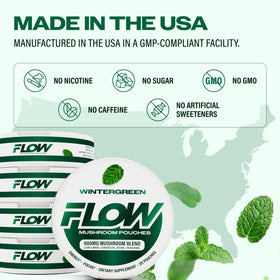 Flow Pouches Poche Nootropique 600mg Lion's Mane Reishi Cordyceps sur une table