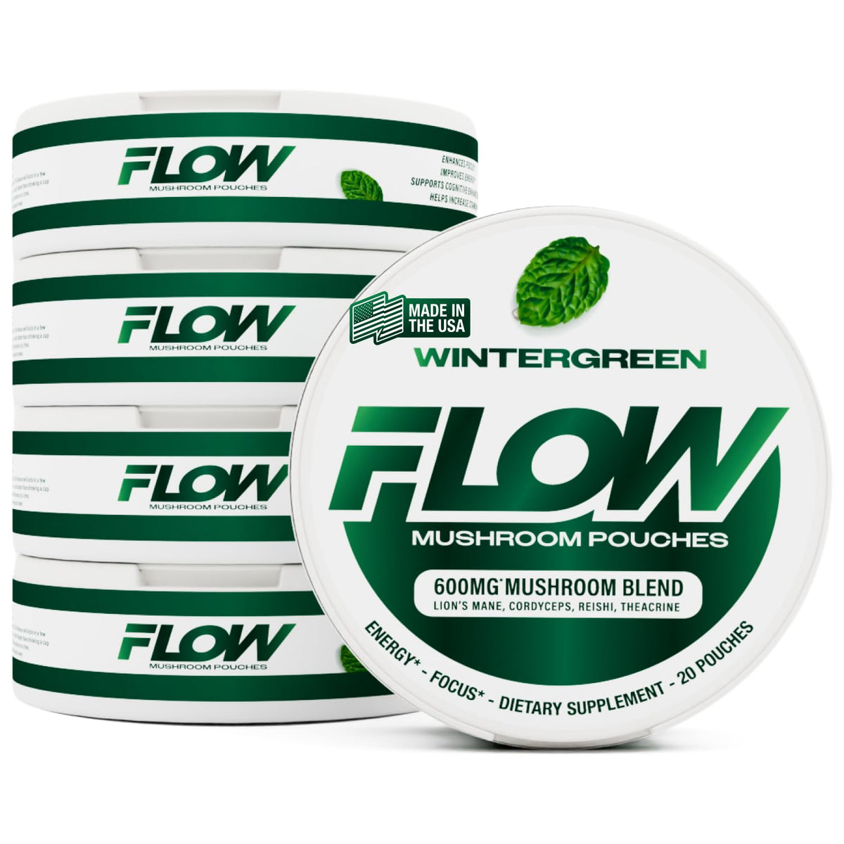 Flow Pouches Poche Nootropique 600mg Lion's Mane Reishi Cordyceps vue de face