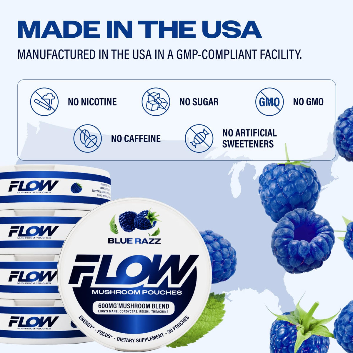 Flow Pouches Poches Nootropiques 600mg Lion's Mane Reishi Cordyceps - utilisation en voyage