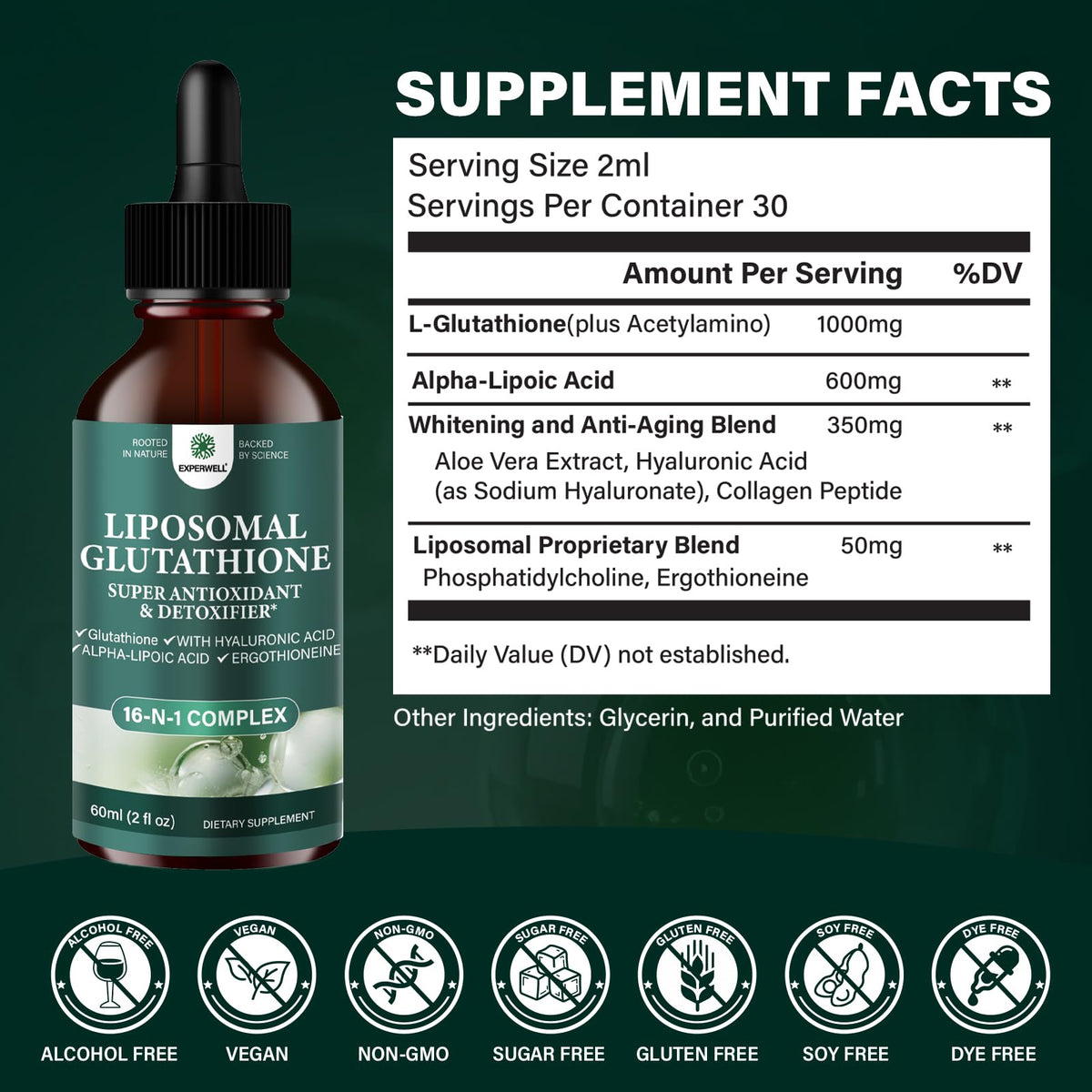 Flulight Glutathion Liposomal 2000mg étiquette avec ingrédients