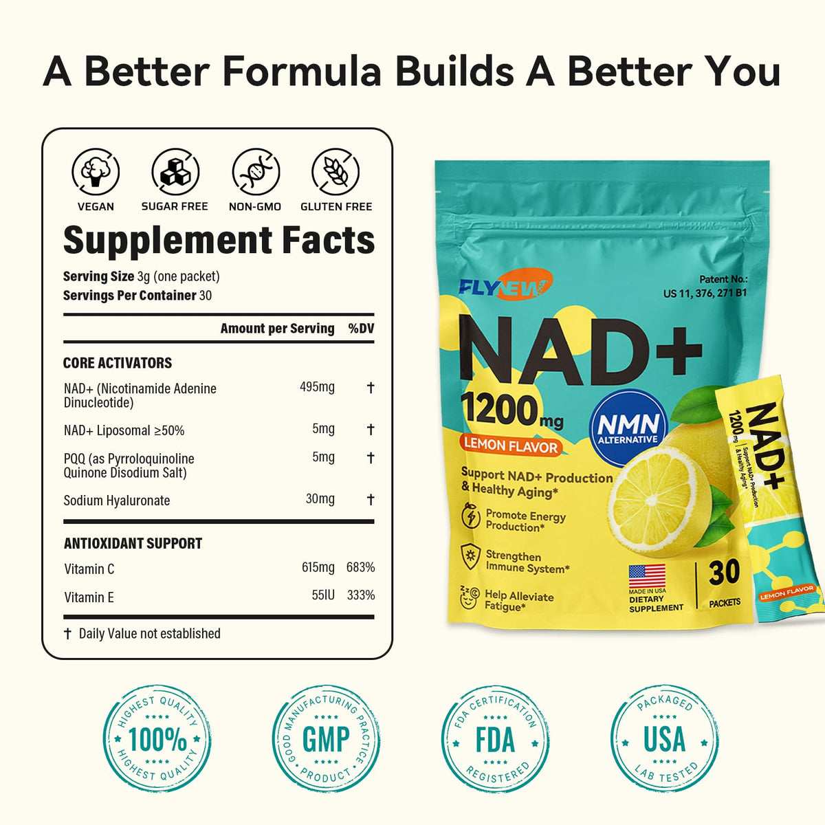 Flynew Complément Alimentaire NAD+ sachets avec étiquette