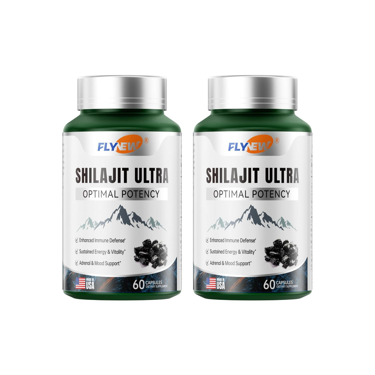 Flynew Shilajit 2-bouteilles 60 capsules vue avant