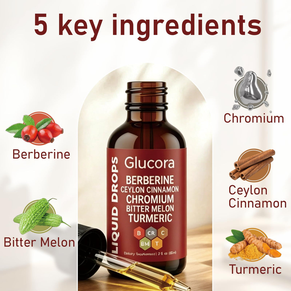 FMRFMR Glucora Berberina Liquida Gotas 60 ml bouteille sur un fond blanc