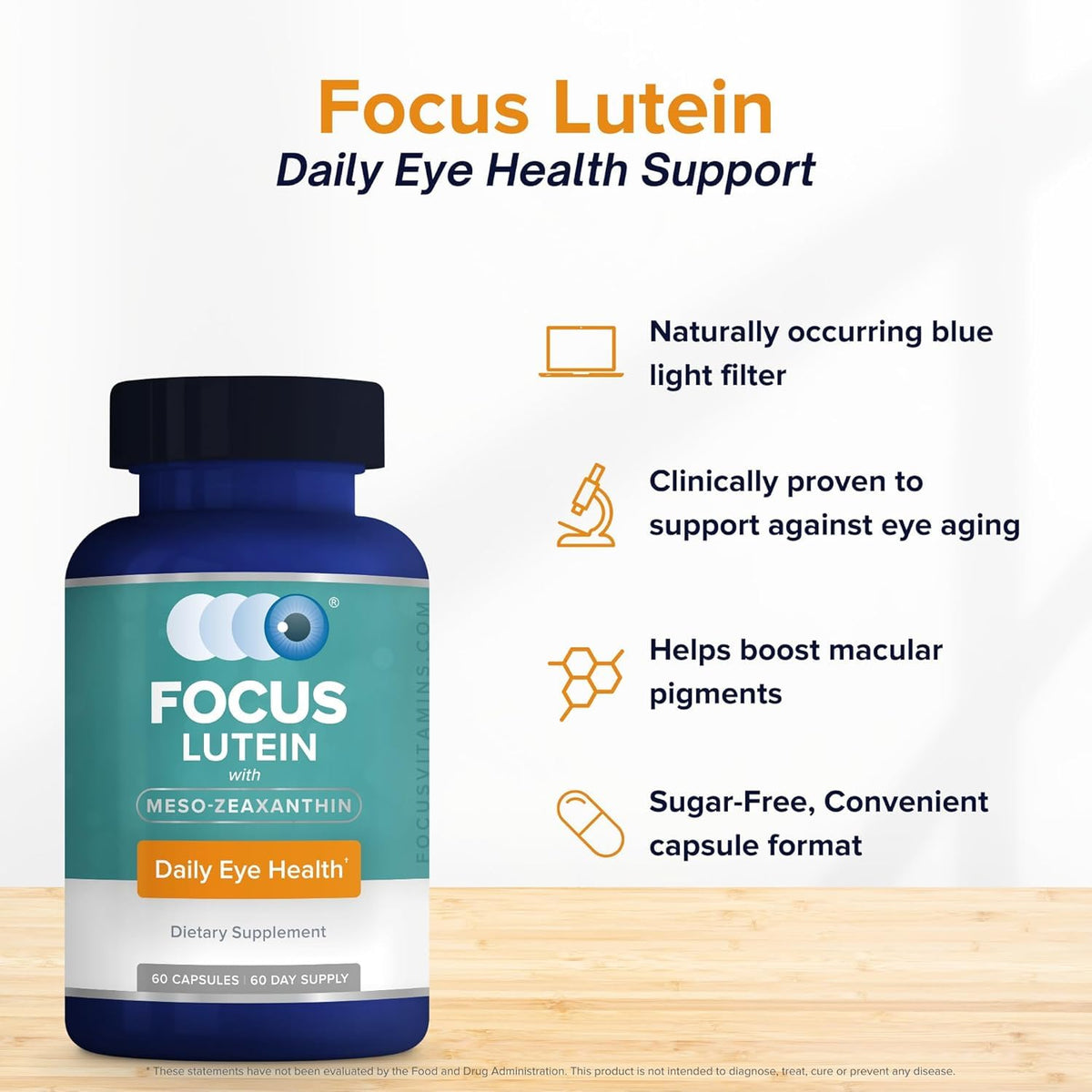 Focus Lutein avec un verre d'eau prêt à consommer