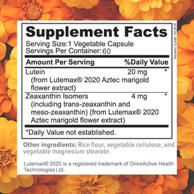 Focus Lutein Boîte avec ingrédients et posologie