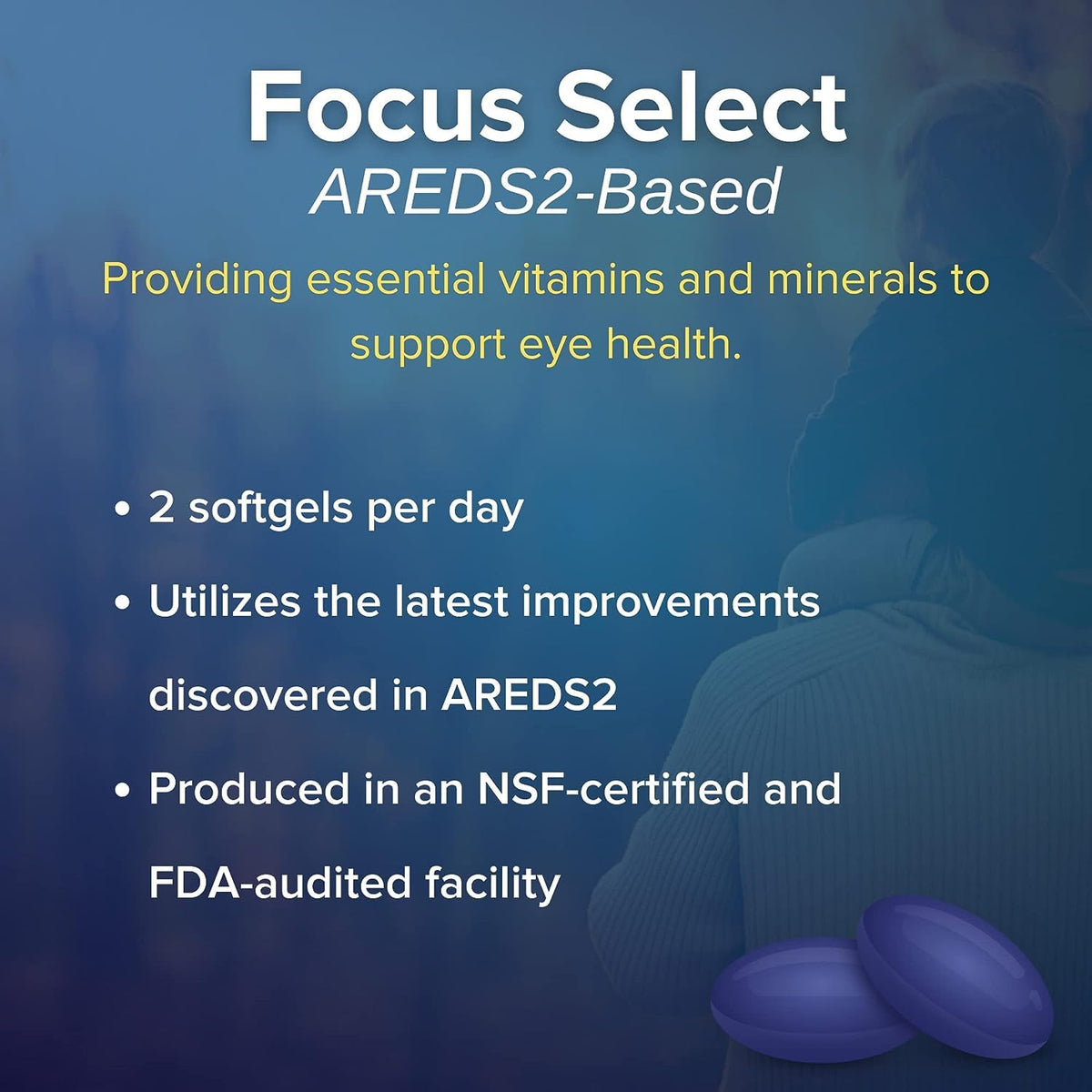 Focus Vision Complément Oculaire AREDS2 gélules individuelles sur une table