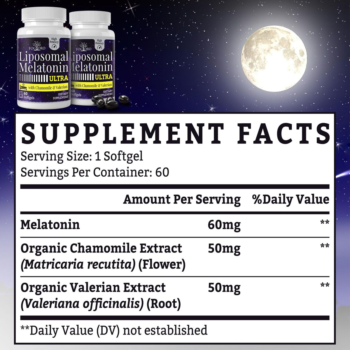Fogoro Mélatonine 60mg capsules molles en gros plan