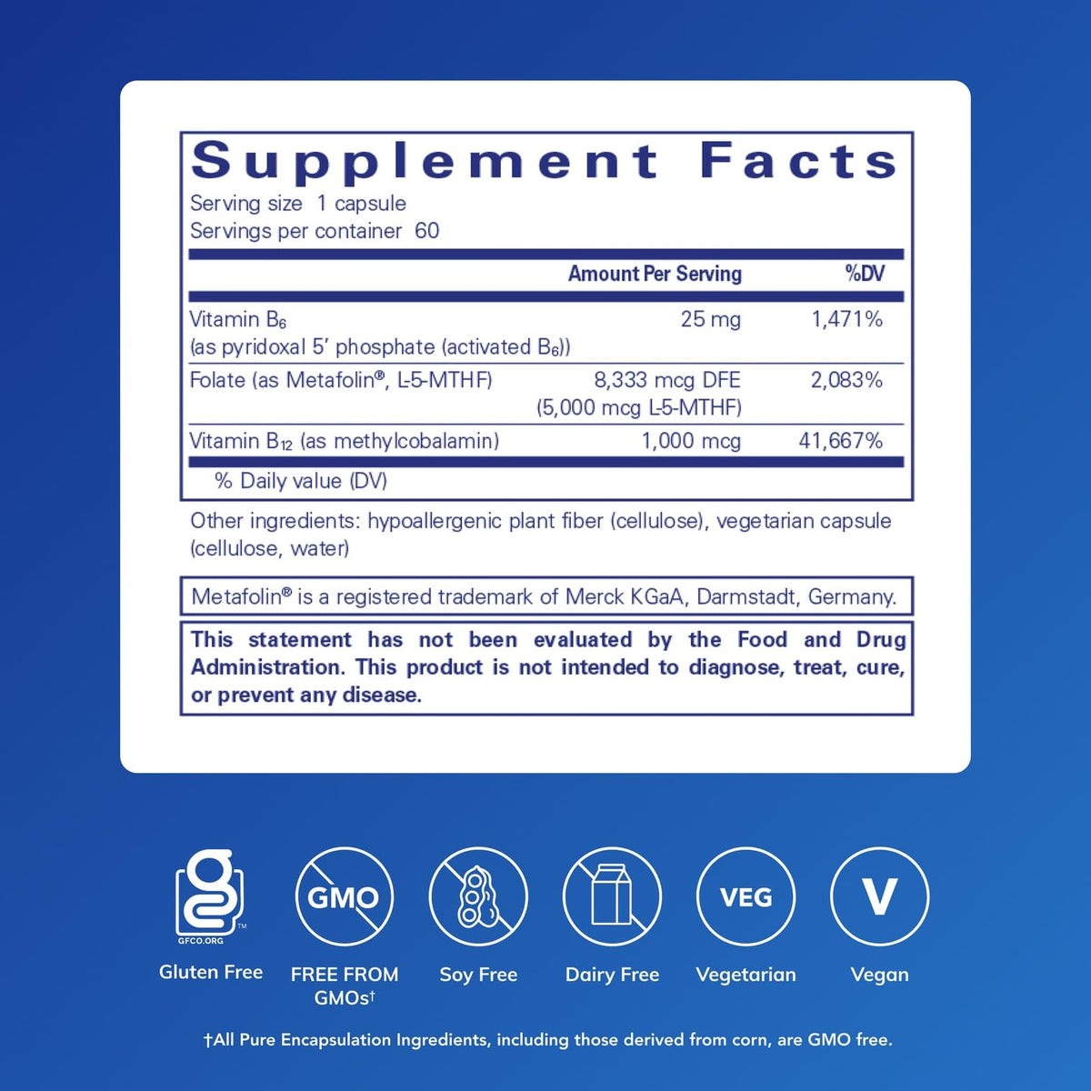Folate 5,000 Plus Pure Encapsulations capsules sur une surface claire