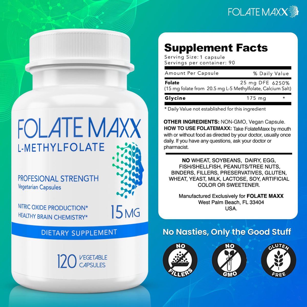 FOLATE MAXX L-Méthylfolate 15mg capsules avec un verre d'eau