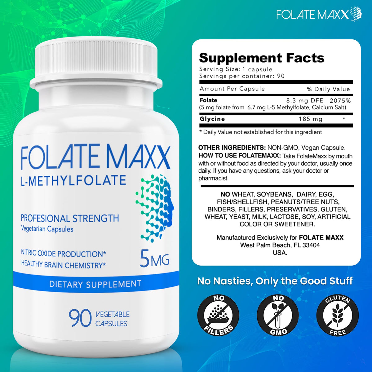 FOLATE MAXX L-Méthylfolate 5mg flacon ouvert avec capsules