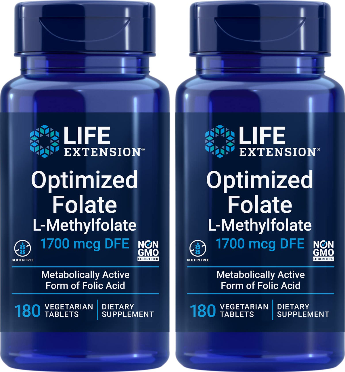 Folate Optimisé Life Extension 1700 mcg boîte de 180 comprimés végétariens vue de face