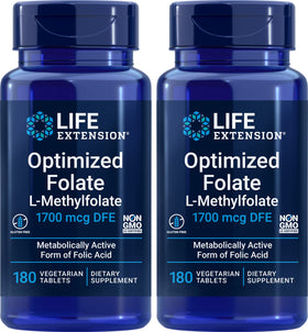 Folate Optimisé Life Extension 1700 mcg boîte de 180 comprimés végétariens vue de face