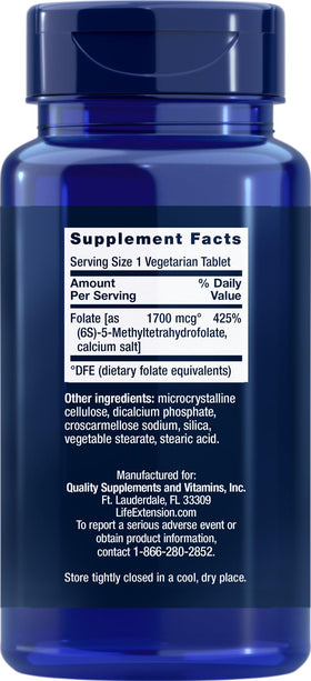 Folate Optimisé Life Extension 1700 mcg étiquette détaillée