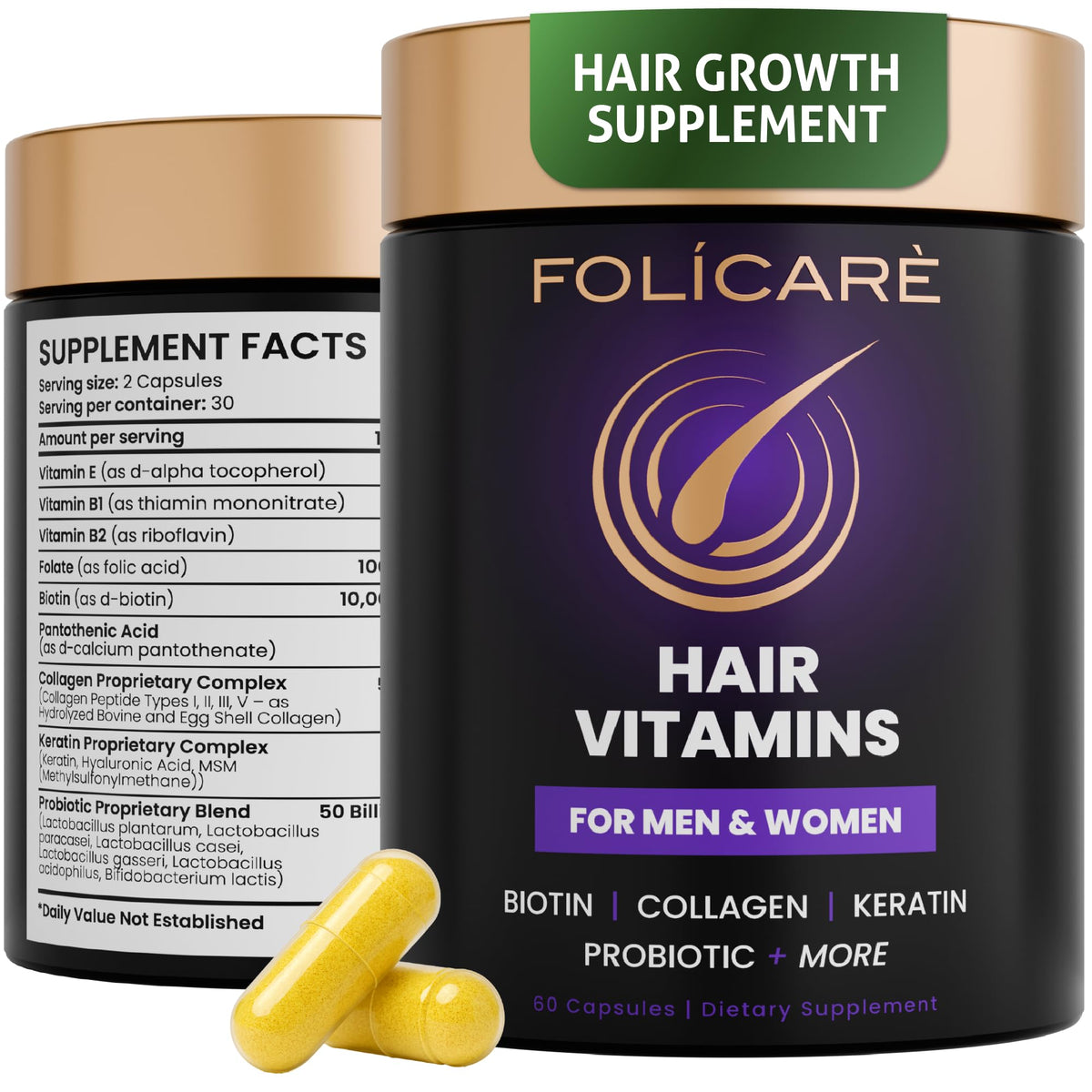 FOLICARE Complément Alimentaire Biotine et Collagène 60 Capsules vue de face