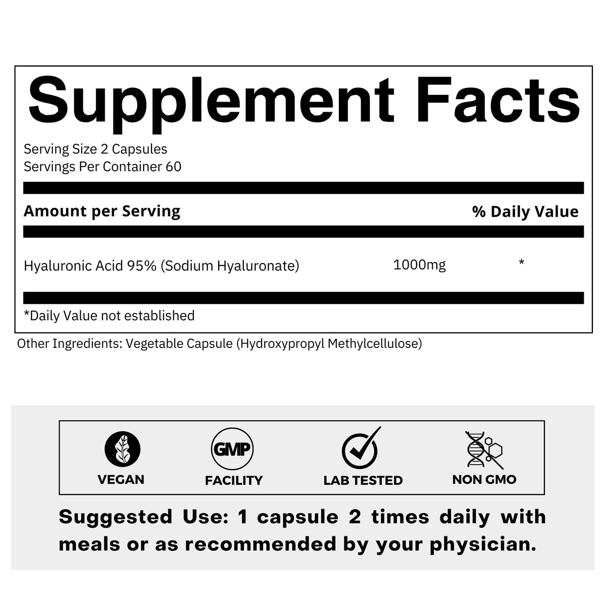 FOLIUS LABS Capsules d'Acide Hyaluronique 500mg vue arrière