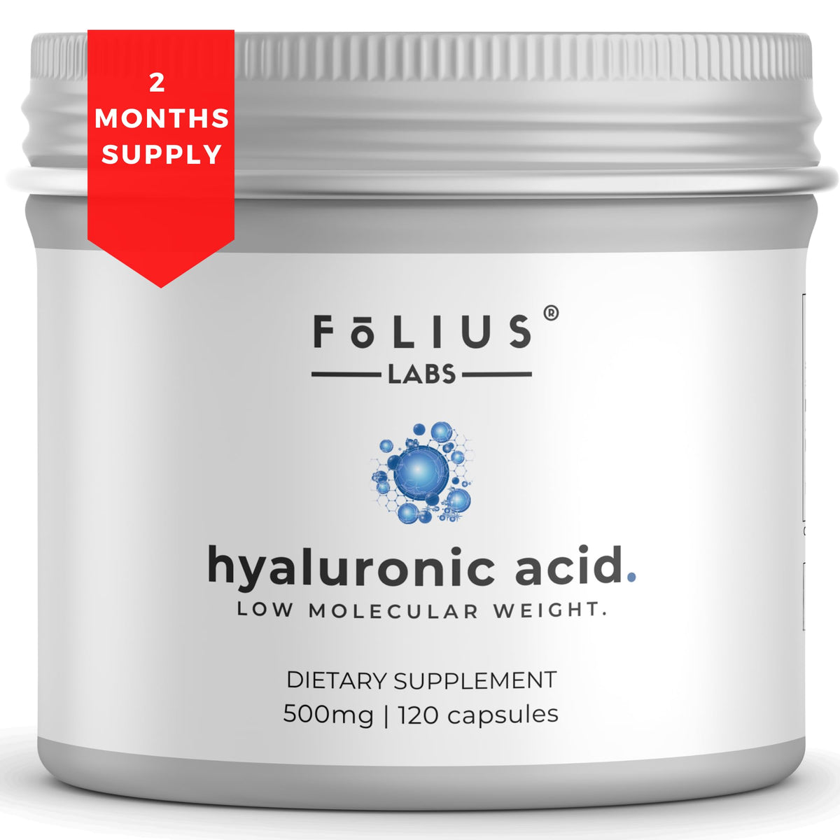 FOLIUS LABS Capsules d'Acide Hyaluronique 500mg vue avant