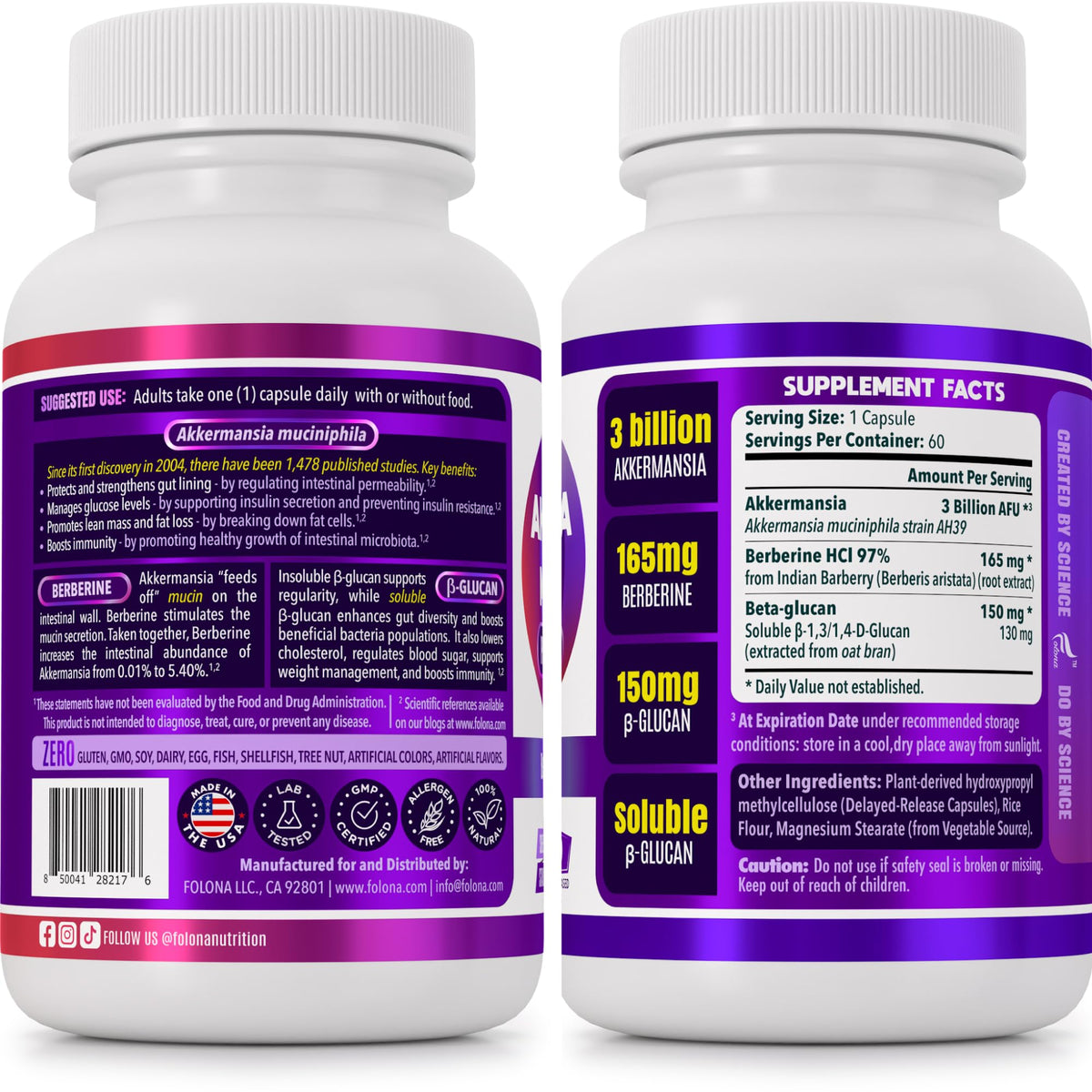 FOLONA Akkermansia capsules avec étiquette et dosage