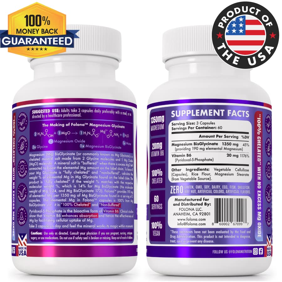 FOLONA Magnésium Glycinate 1350mg capsules végétales