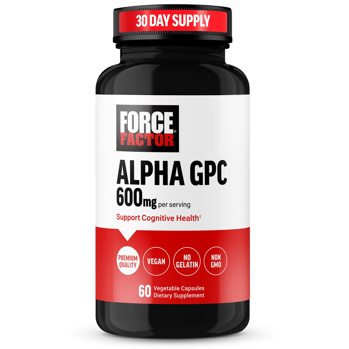 Force Factor Alpha GPC 300mg complément alimentaire avant avec emballage