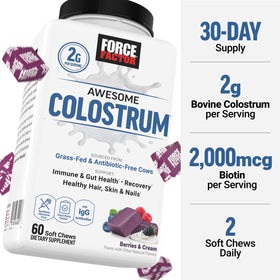 Force Factor Awesome Colostrum présentation du produit sur une table