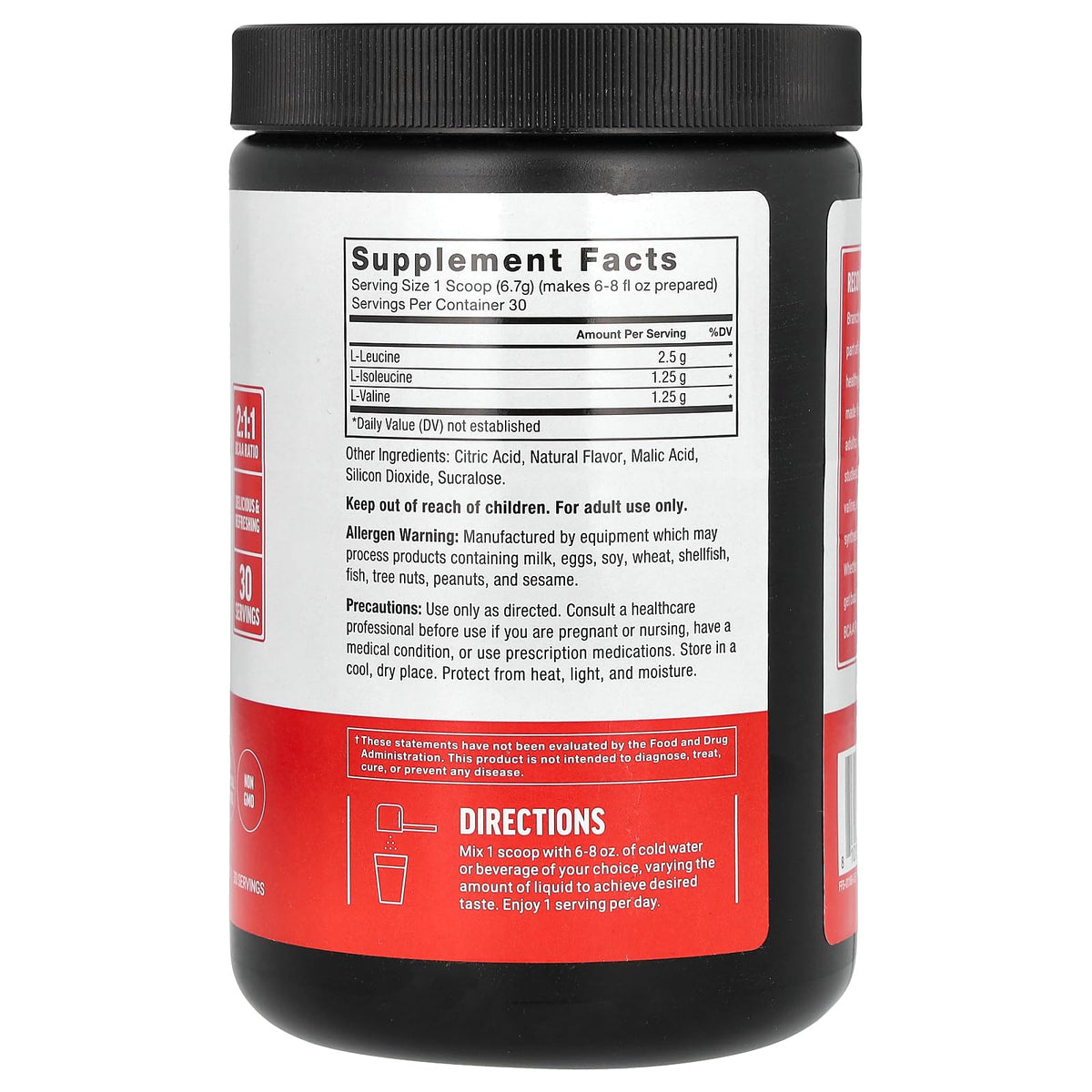 Force Factor BCAA Poudre 2:1:1 étiquette avec ingrédients
