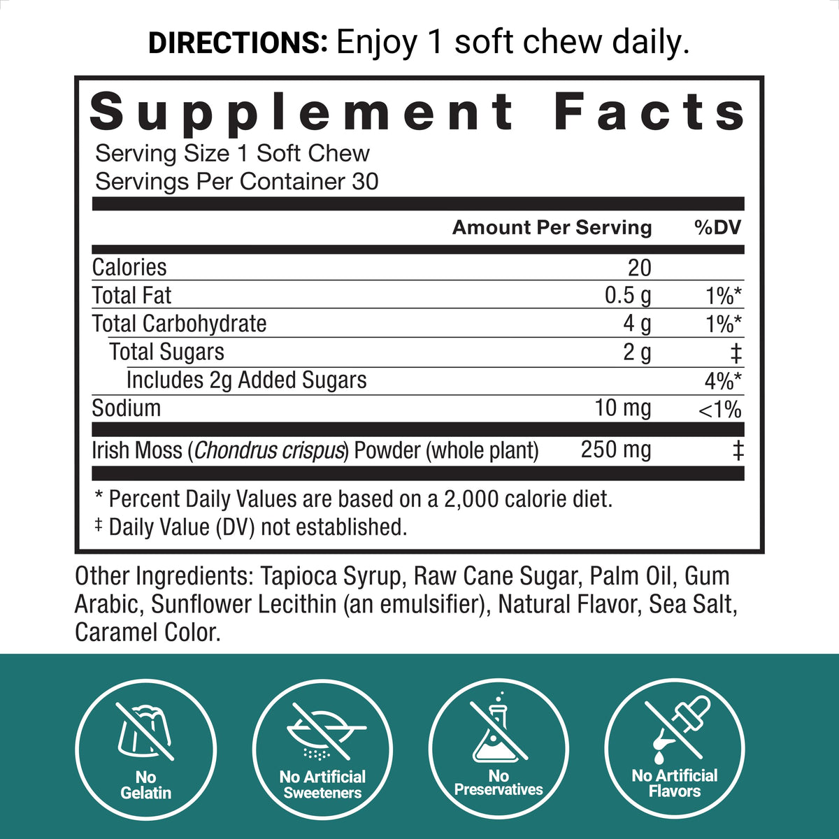 Force Factor Chews de Mousse Marine sur une table en bois