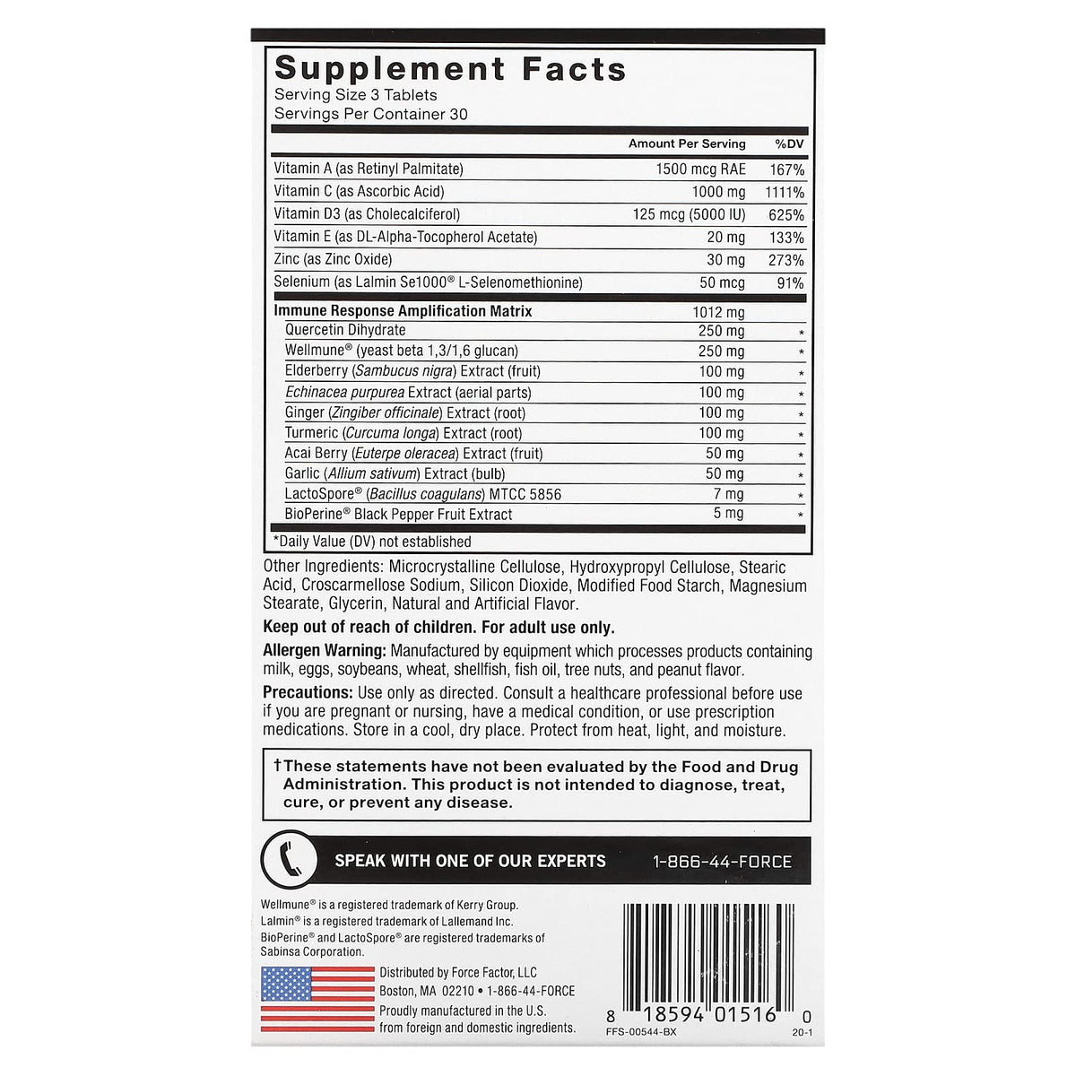 Force Factor complément alimentaire 1000mg de vitamine C, vue de côté