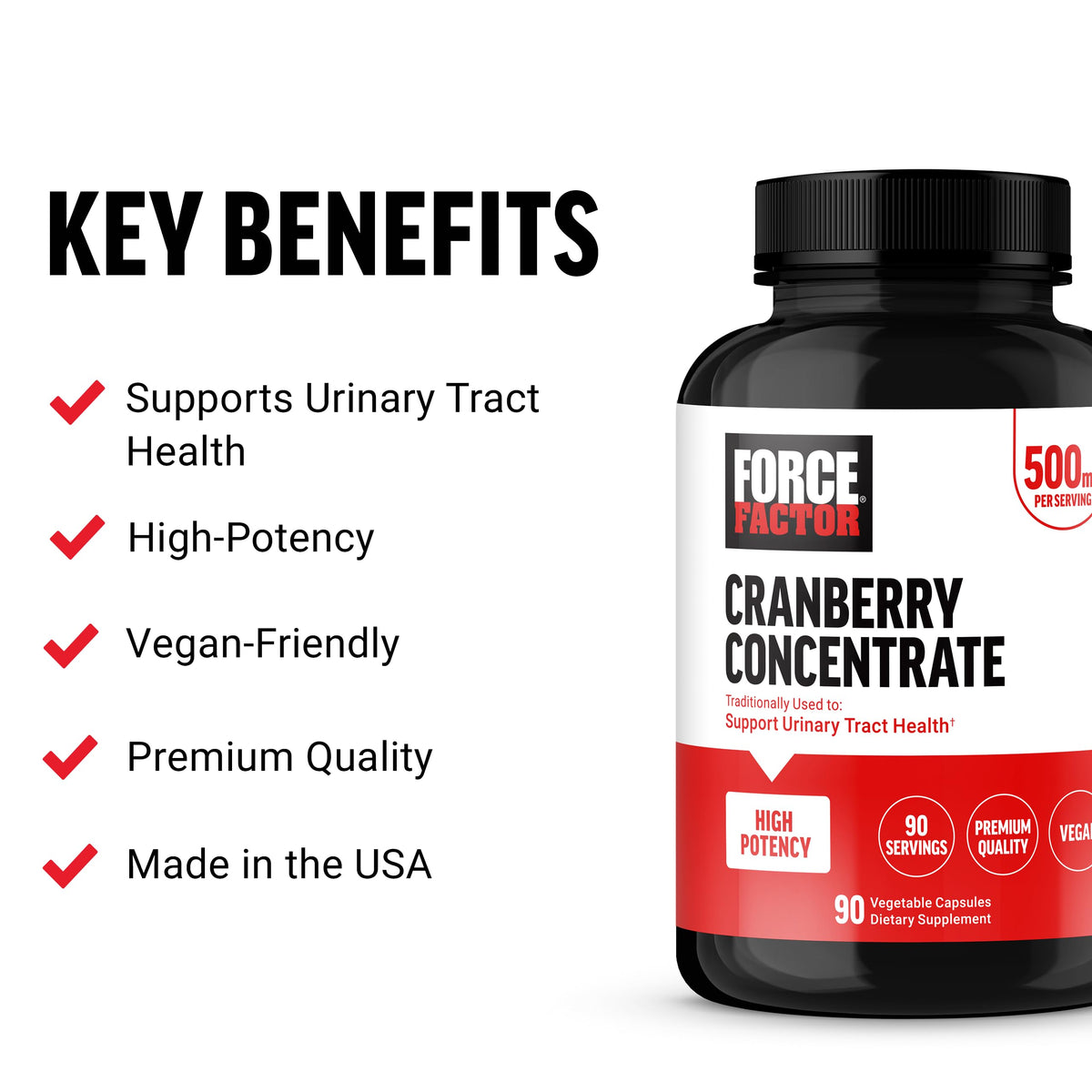 Force Factor Concentré de Canneberge 500mg gélules vue arrière