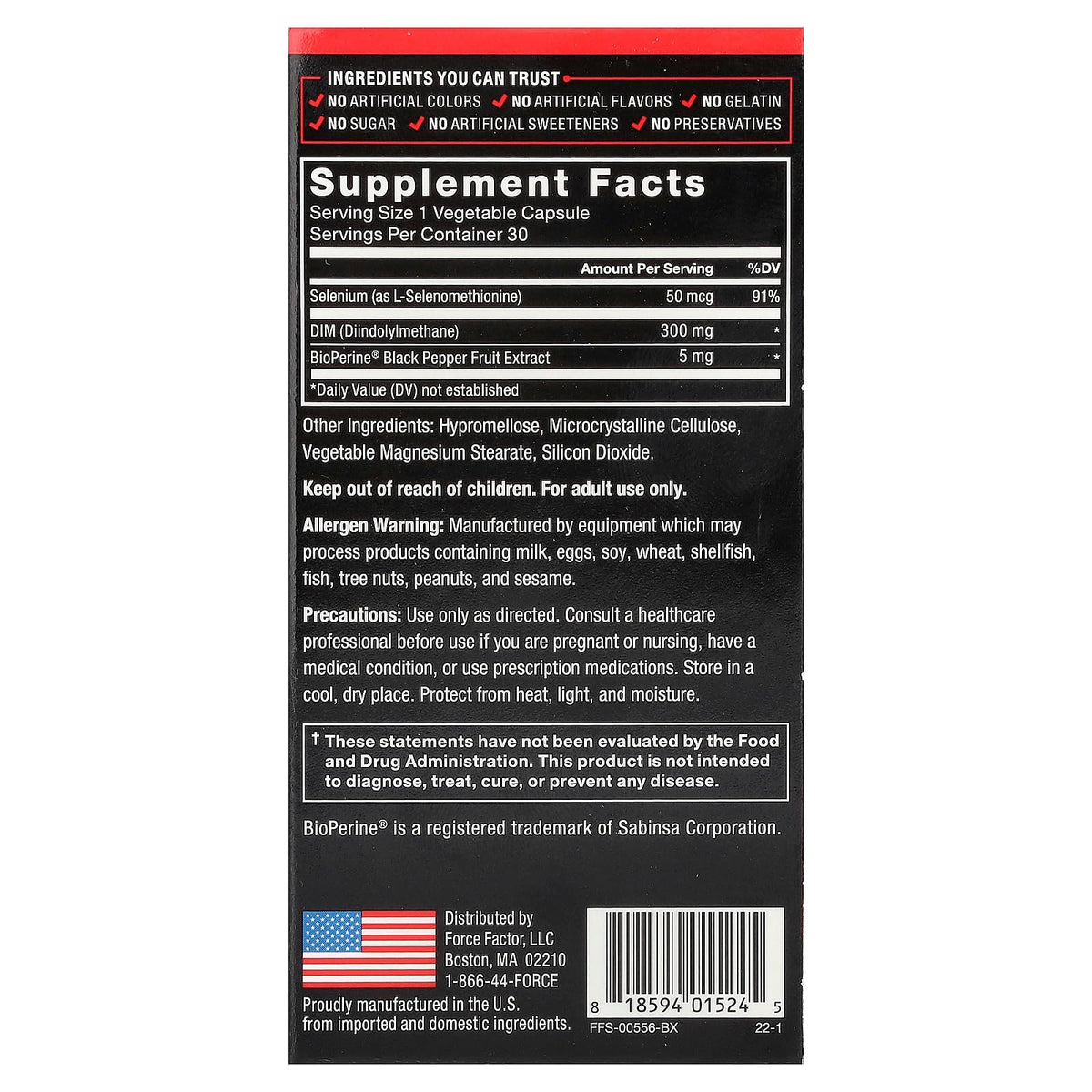 Force Factor DIM 300mg capsules vue de côté
